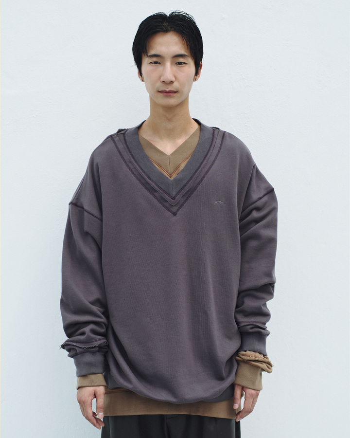 GH DOUBLE-LAYER RAW CUT SWEATER